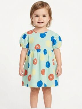 Open Edit Kids Organic Cotton Toddler Dress 2 2T Abstract Polka Dot Mint Green